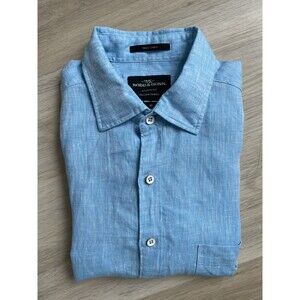 Rodd & Gunn Button Down Shirt Medium 100% Italian Linen Short Sleeve Sports Fit